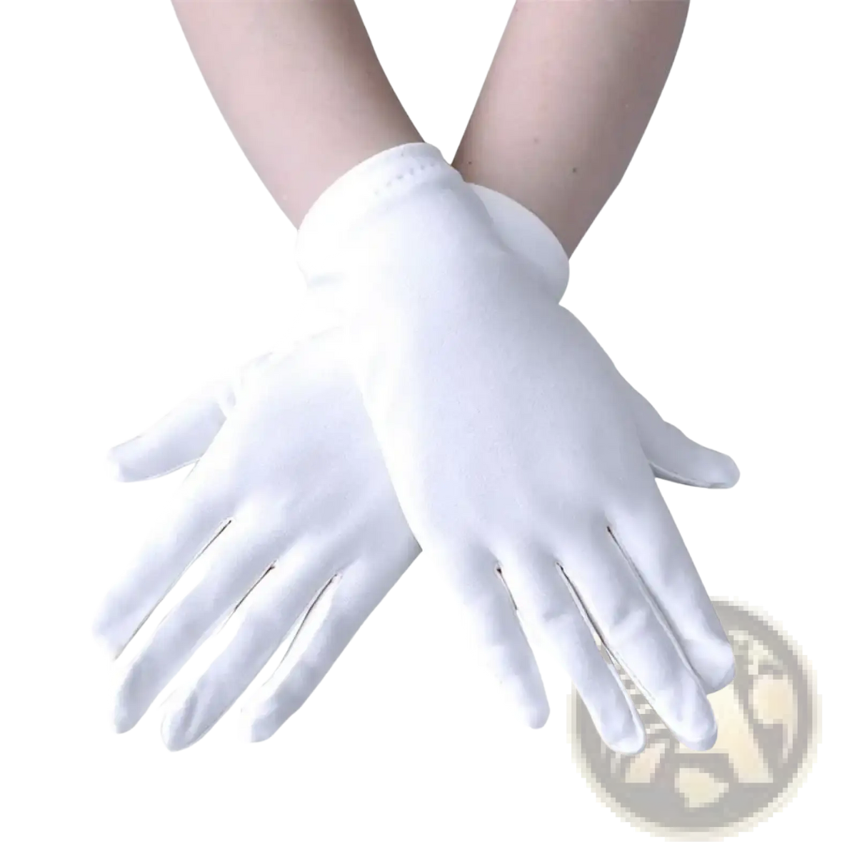 White solid color milk silk work gloves with smooth texture and elasticized wristband for a snug fit
