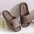 Brown mesh slide sandals with thick sole non slip cushioned design featuring textured breathable material for home use