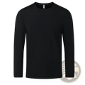 Black solid long sleeve crew neck t-shirt with smooth fabric finish perfect for casual and versatile wear