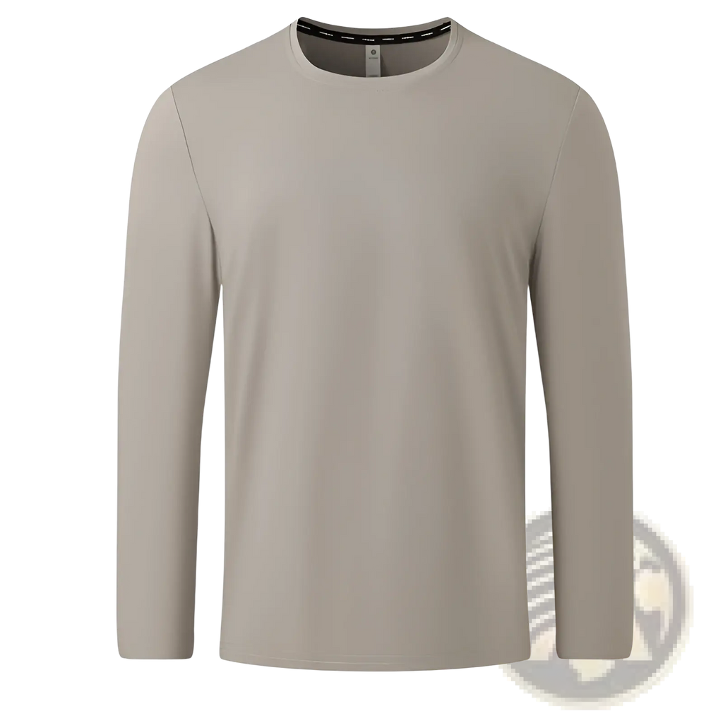 Beige solid long sleeve crew neck t-shirt made of smooth lightweight fabric for comfortable everyday wear