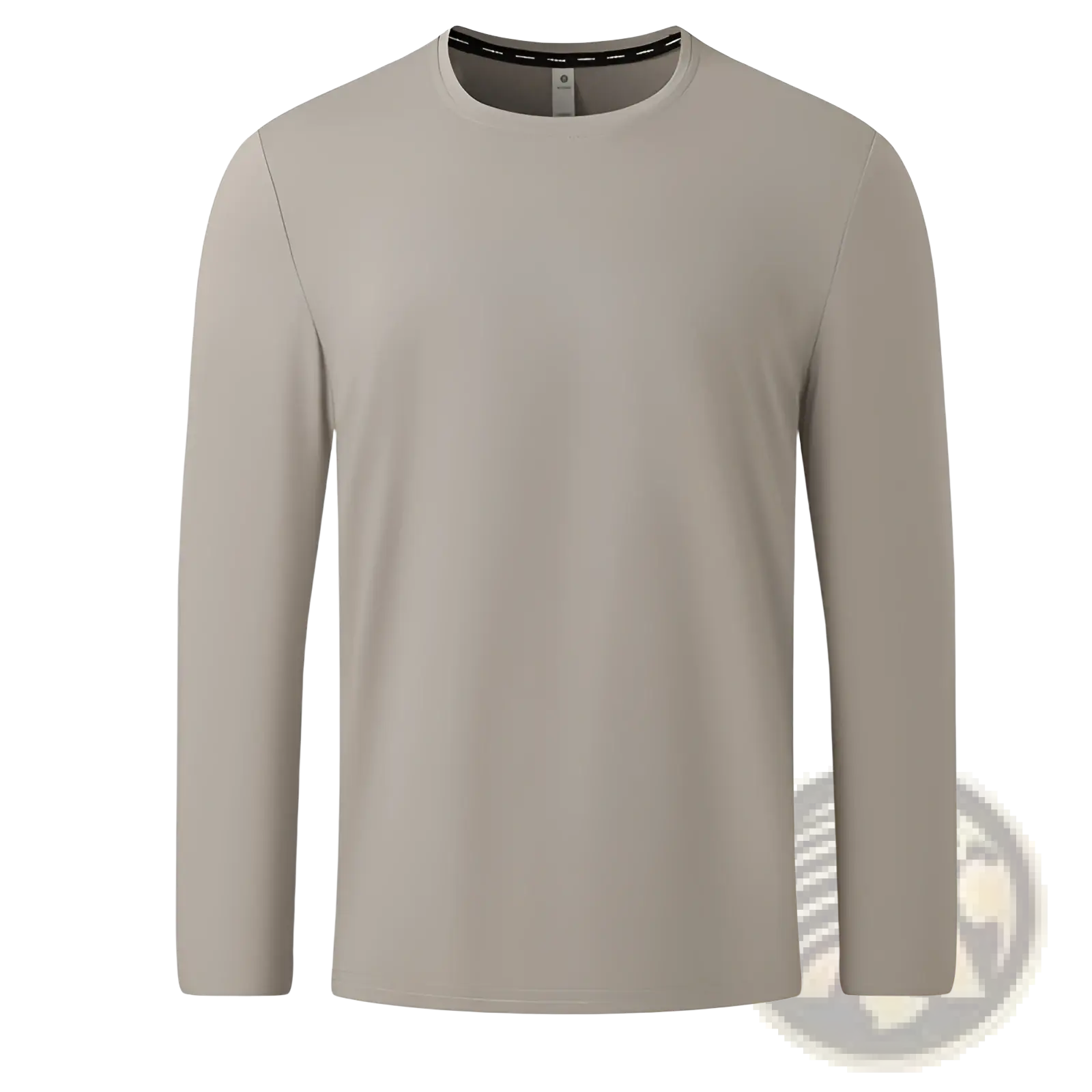 Beige solid long sleeve crew neck t-shirt made of smooth lightweight fabric for comfortable everyday wear