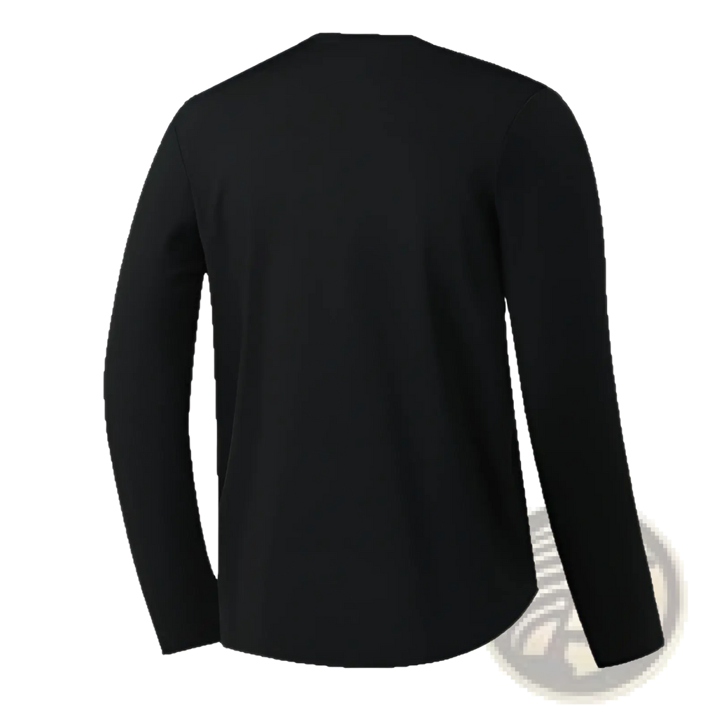 Black solid long sleeve crew neck t shirt with simple design made of comfortable fabric for casual wear