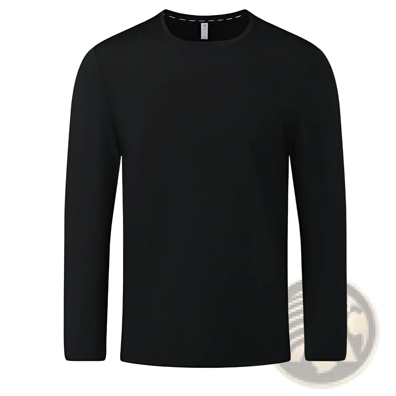 Black long sleeve crew neck t shirt made of smooth solid fabric with a comfortable fit and classic design