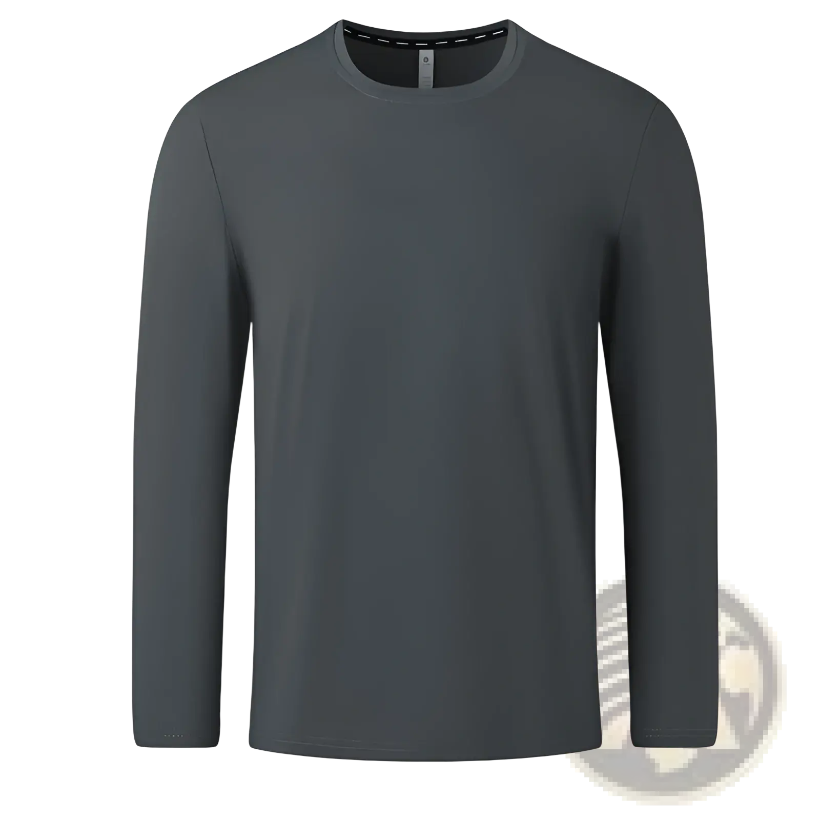 Solid long sleeve crew neck t-shirt in dark gray with smooth lightweight fabric and subtle stitching details
