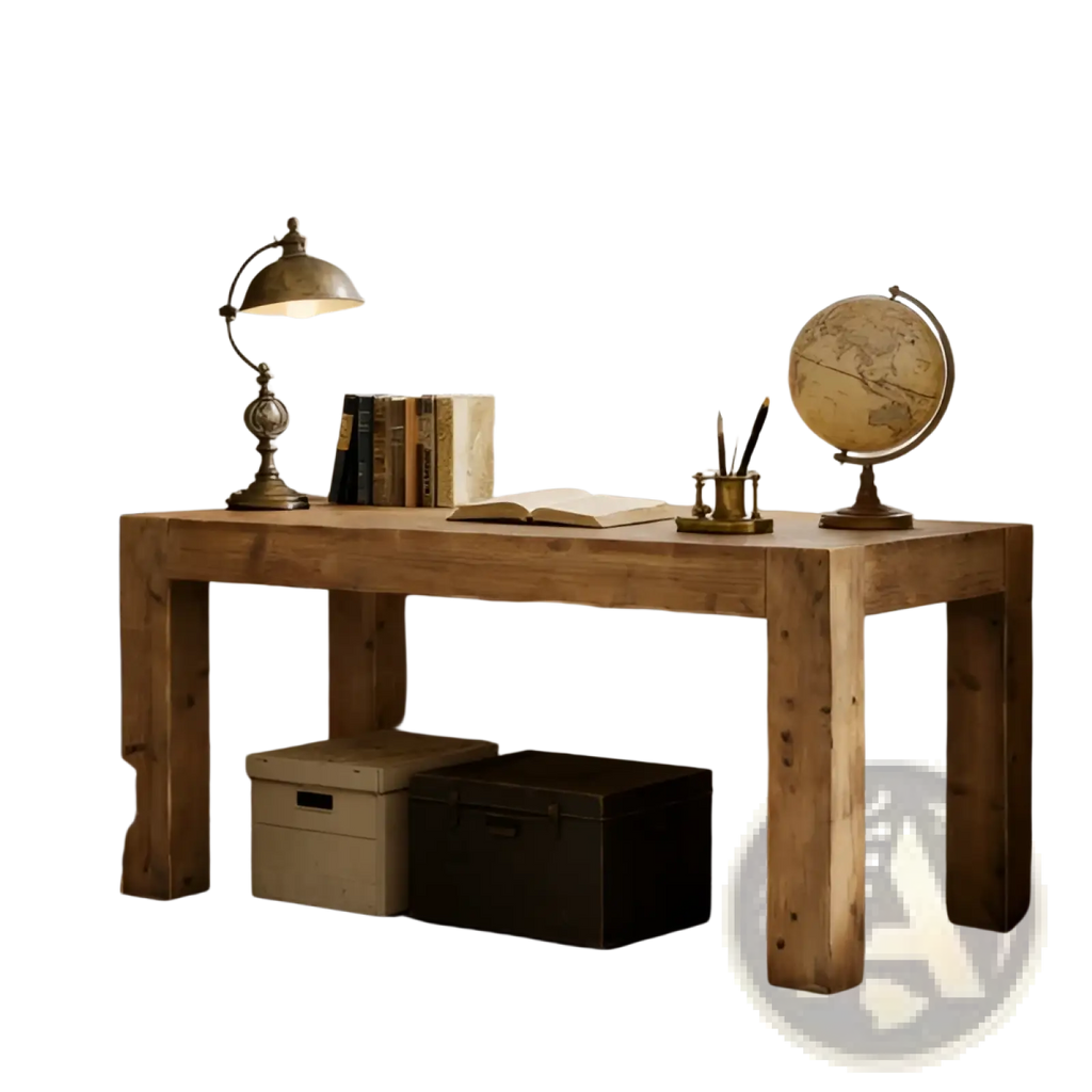 Solid oak rustic executive desk with stool 63 inch featuring sturdy legs and natural wood finish for office use