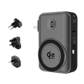 Gray rectangular solid-state battery power bank with magnetic wireless 25w charging pad and digital battery display