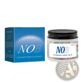 White jar with black lid and colorful label of nob toothpaste tablets beside blue box of 62 solid toothpaste tablets
