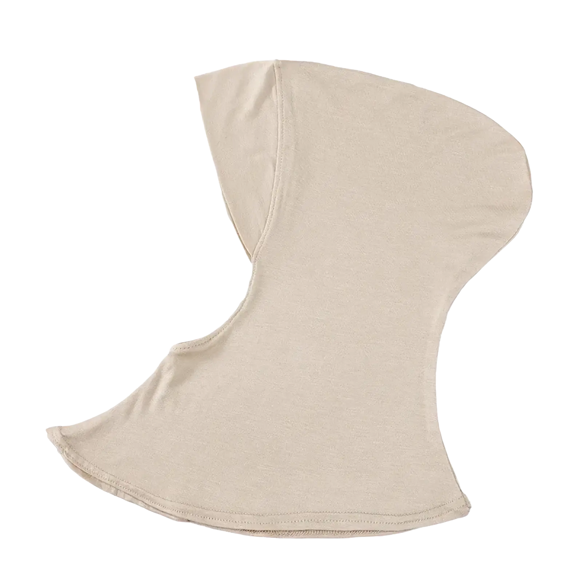 Beige stretchy fabric face mask with hooded design from solid underscarf hijab cap for comfortable coverage
