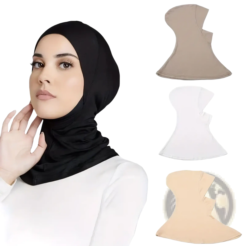 Black solid underscarf hijab cap made of smooth stretchy fabric designed for comfortable everyday wear