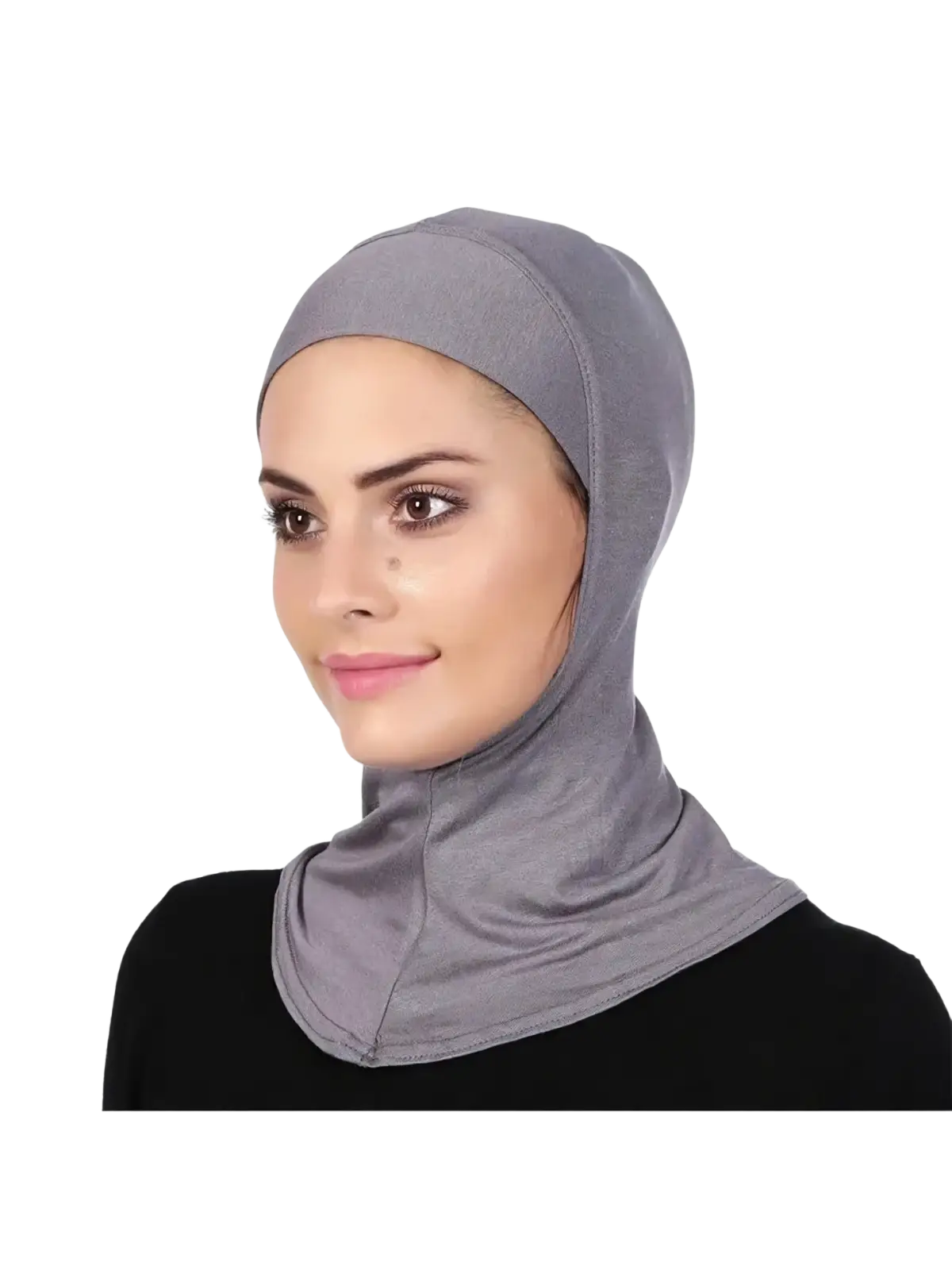 Gray solid underscarf hijab cap with a soft textured fabric snug fit and subtle sheen for comfortable wear