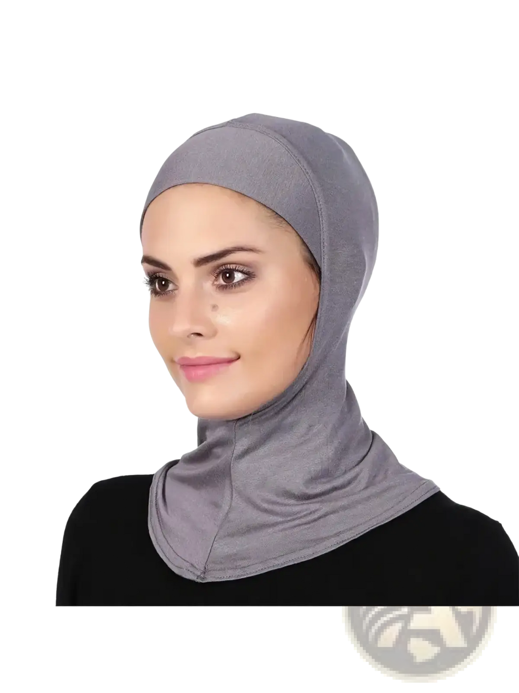 Gray solid underscarf hijab cap with a soft textured fabric snug fit and subtle sheen for comfortable wear
