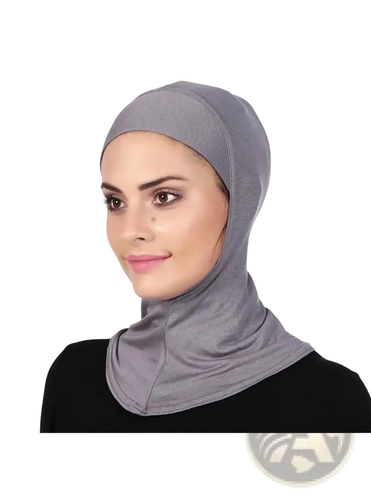 Gray solid underscarf hijab cap with a soft textured fabric snug fit and subtle sheen for comfortable wear