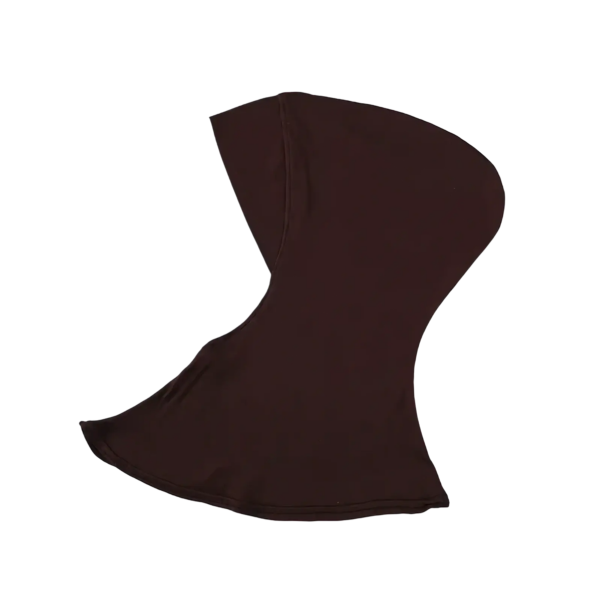 A sleek dark brown solid underscarf hijab cap made of smooth fabric with a contoured shape