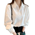 Solid white basic shirt oversized casual button up blouse with long sleeves and classic collar
