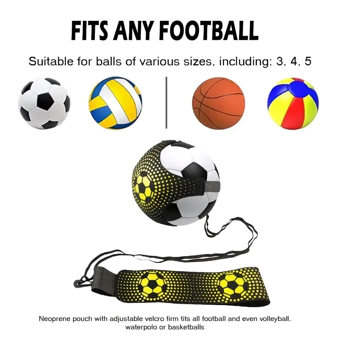 Solo football training aid neoprene ball trainer in black and neon yellow with adjustable velcro waist strap