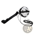 Solo soccer kick trainer belt featuring a black and white patterned soccer ball attached to an adjustable black strap with coiled cord