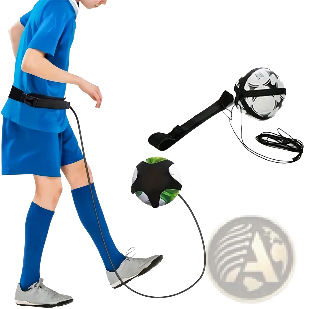Solo soccer training belt ball control practice aid with black and green soccer ball and adjustable strap system