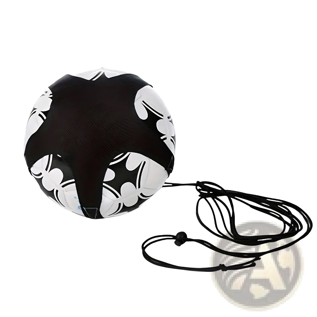 Black and white solo soccer training belt ball control practice aid with floral pattern and black fabric strap for handling