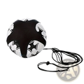 Black and white solo soccer training belt ball control practice aid with floral pattern and black fabric strap for handling