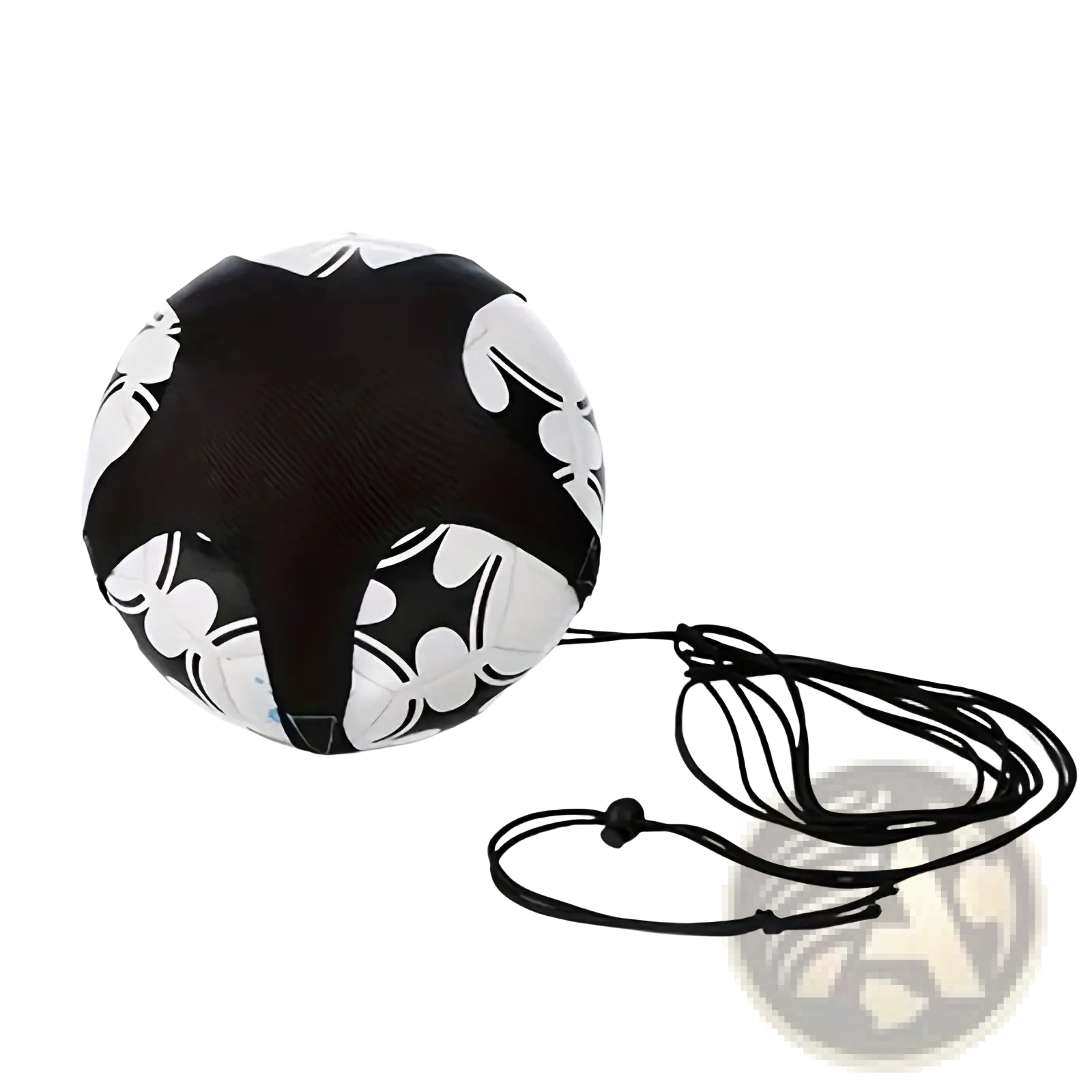 Black and white solo soccer training belt ball control practice aid with floral pattern and black fabric strap for handling