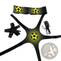 Solo soccer training belt kick trainer featuring black and neon yellow dotted soccer-themed harness for skill improvement