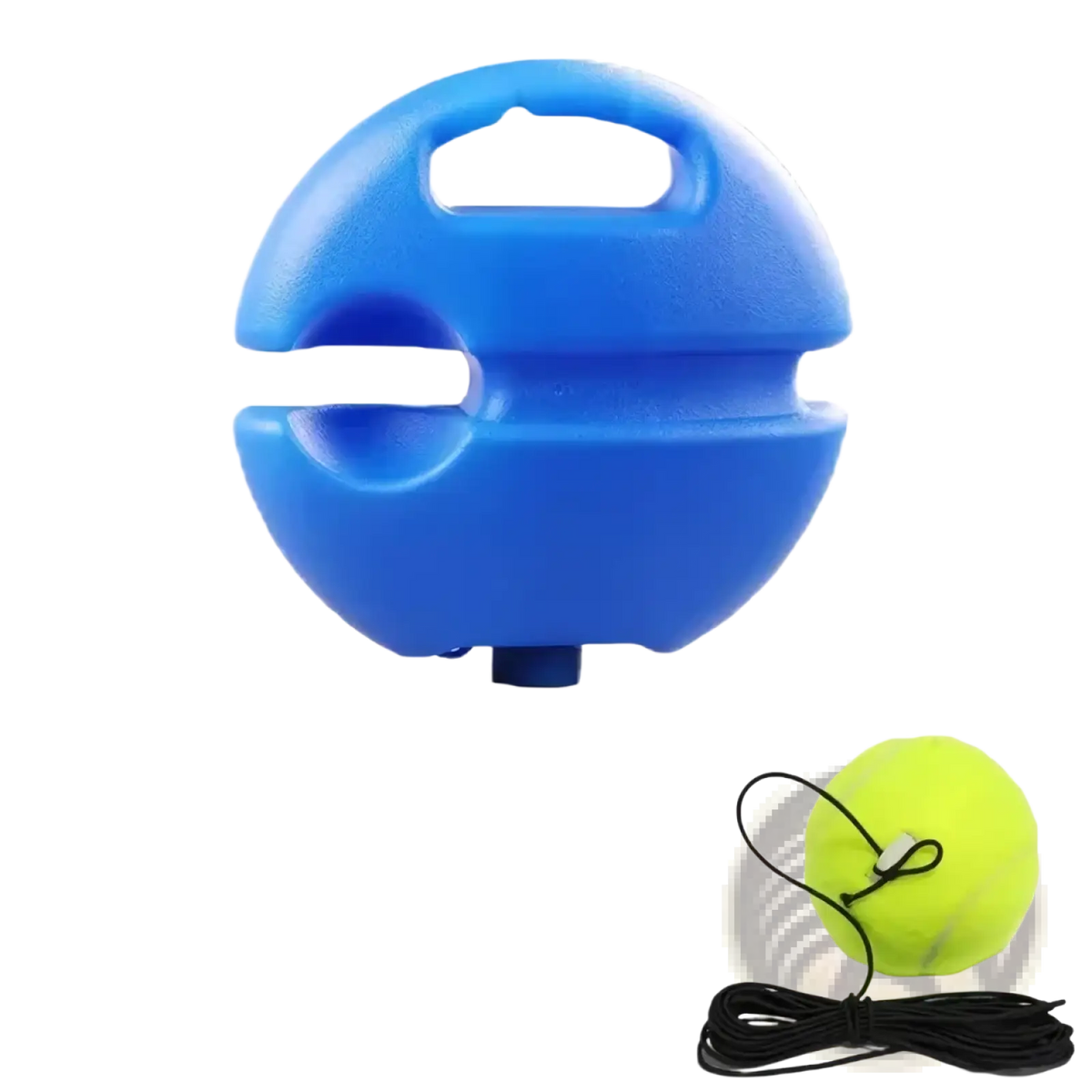Blue plastic solo tennis trainer rebound ball set launcher with handle and adjustable grip for tennis practice