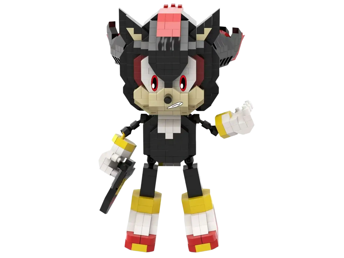 Black and red Shadow the Hedgehog building block figure with yellow accents from Sonic building block figures set