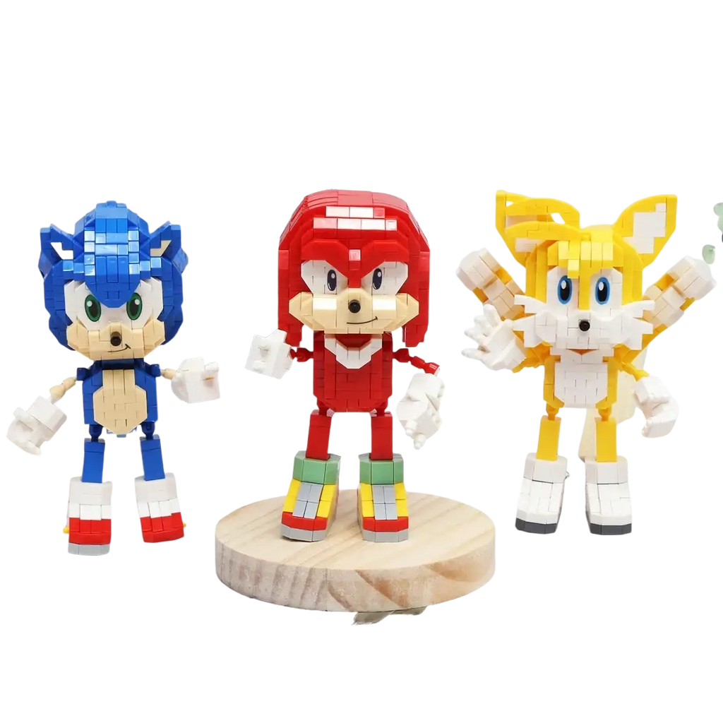 Red and white knuckles the echidna lego-style building block figure with colorful boots from the sonic set