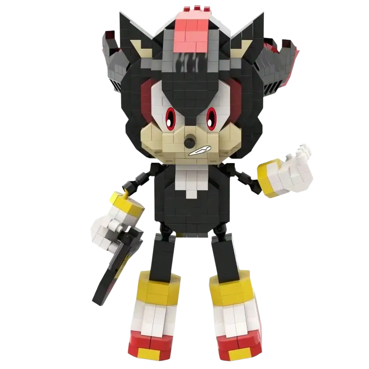 Black and red Sonic the Hedgehog figure made from 694 small building blocks with detailed block size design