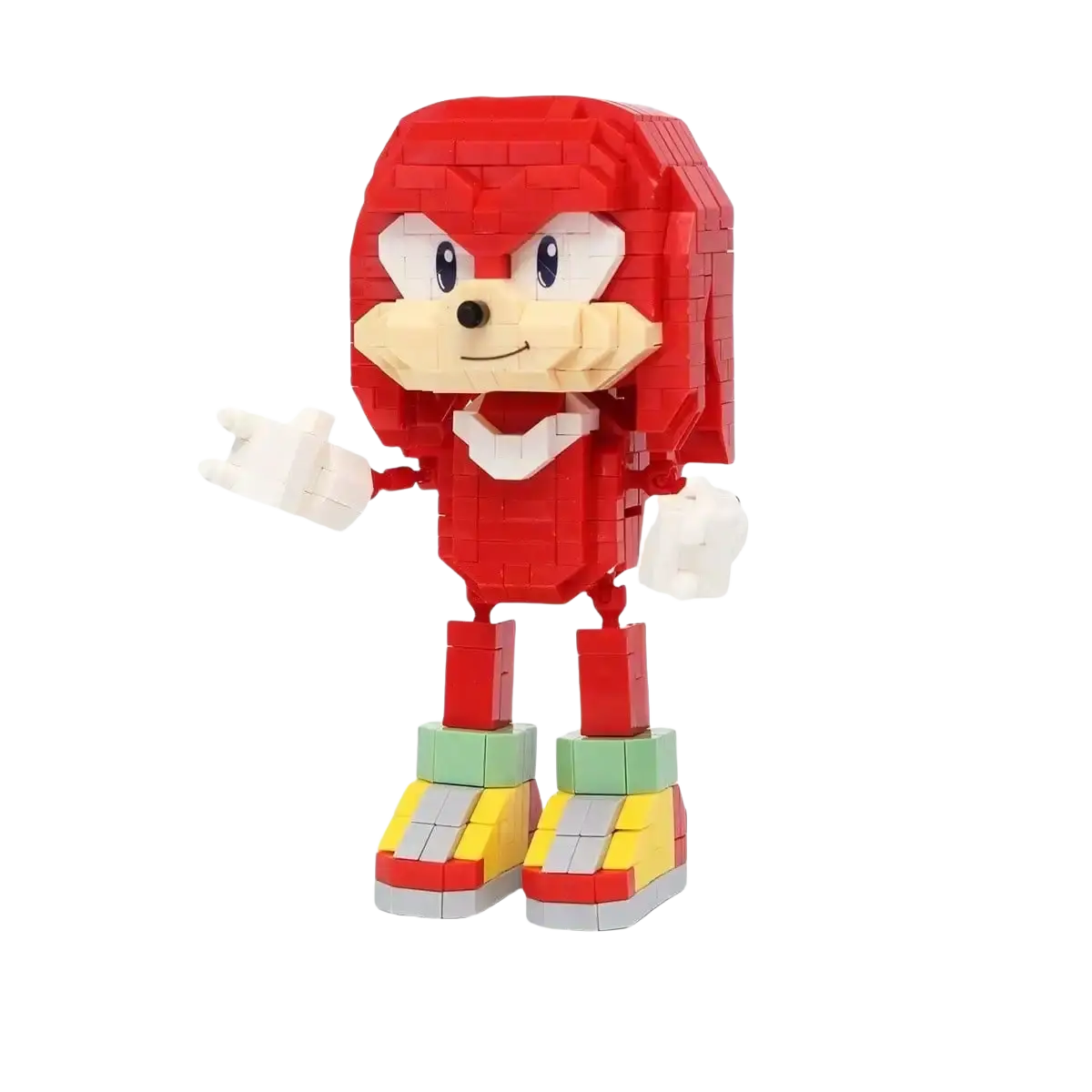 Red and beige knuckles the echidna small building blocks figure toy with white green yellow and gray accents in block size