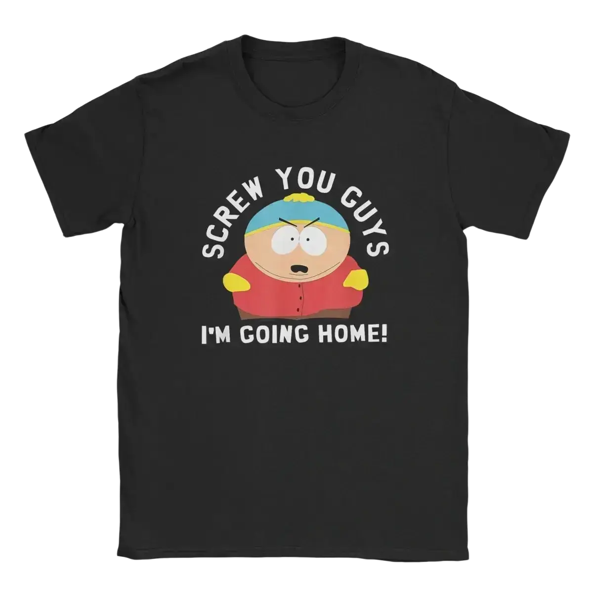 Black cotton south park cartman t-shirt for men featuring eric cartman cartoon graphic and screw you guys im going home text