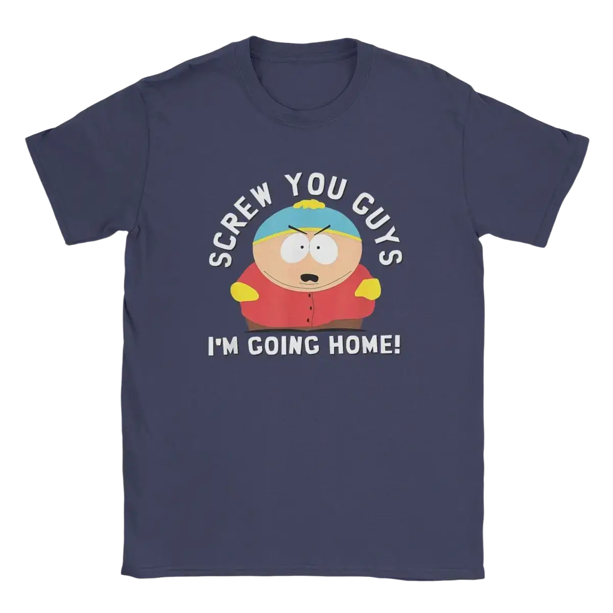 Navy blue cotton South Park Cartman short-sleeved t-shirt for men featuring screw you guys im going home text