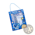 Blue space theme cartoon kids stationery set in transparent plastic bag with astronaut and planet designs