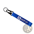 Blue Sparco fabric keychain with black metal clip and ring as a durable car accessory keyring