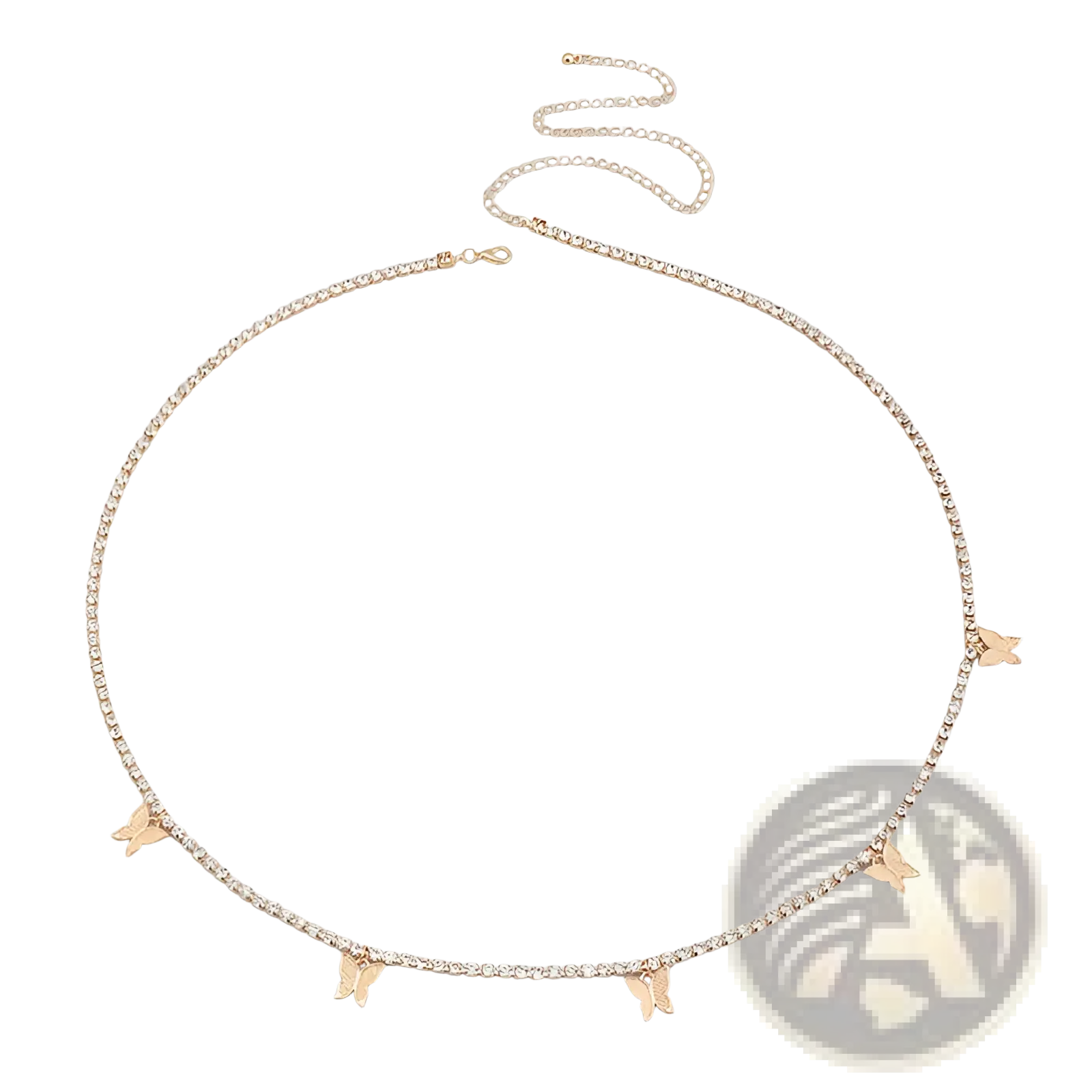 Gold-toned sparkling butterfly waist chain with rhinestone accents featuring delicate butterfly charms