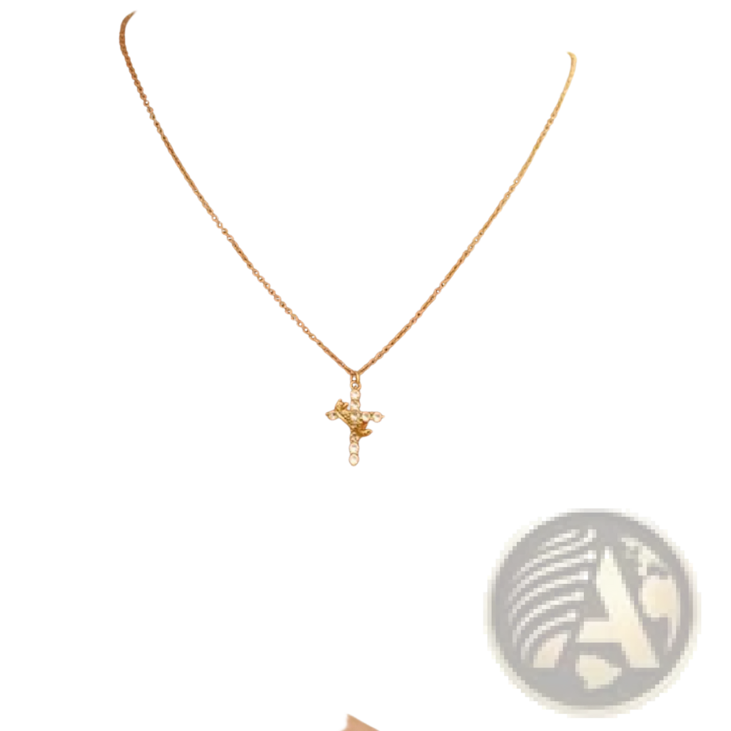 Gold cross necklace with delicate chain and sparkling gemstone details from the sparkling layered crown and cross pendant necklace collection