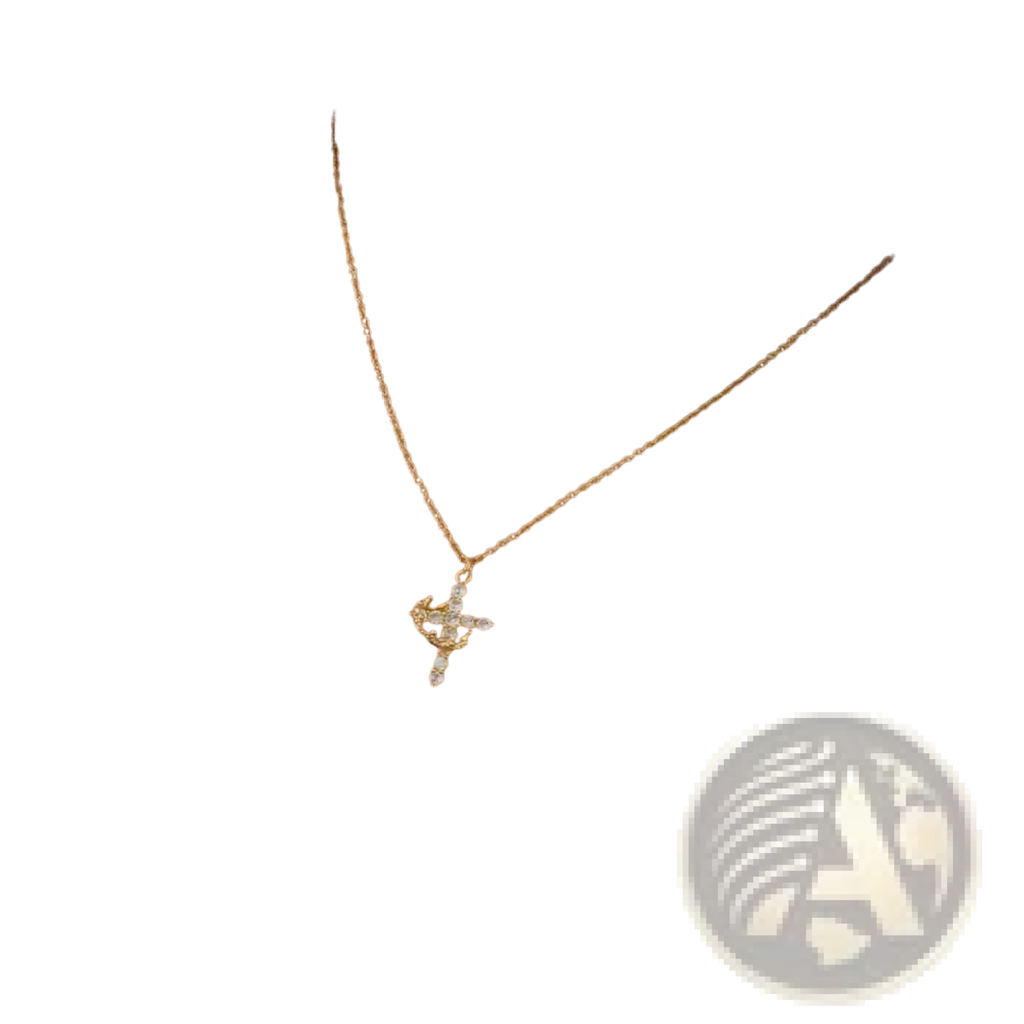 A delicate gold chain necklace with a sparkling clear stone cross pendant from the sparkling layered crown and cross collection