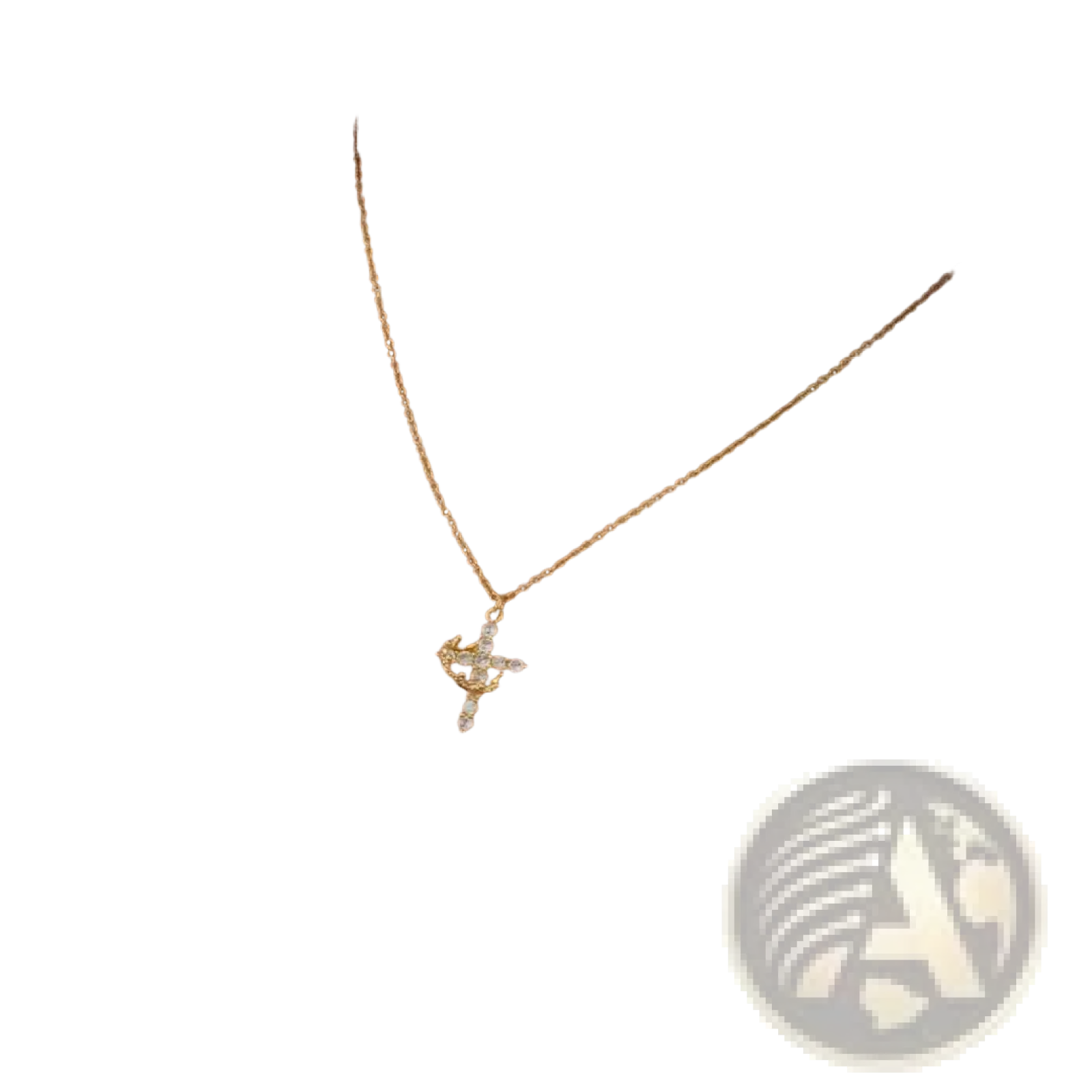 A delicate gold chain necklace with a sparkling clear stone cross pendant from the sparkling layered crown and cross collection
