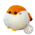 Cute orange and white sparrow plush bird toy with black eyes tan beak patch yellow feet and soft fluffy material