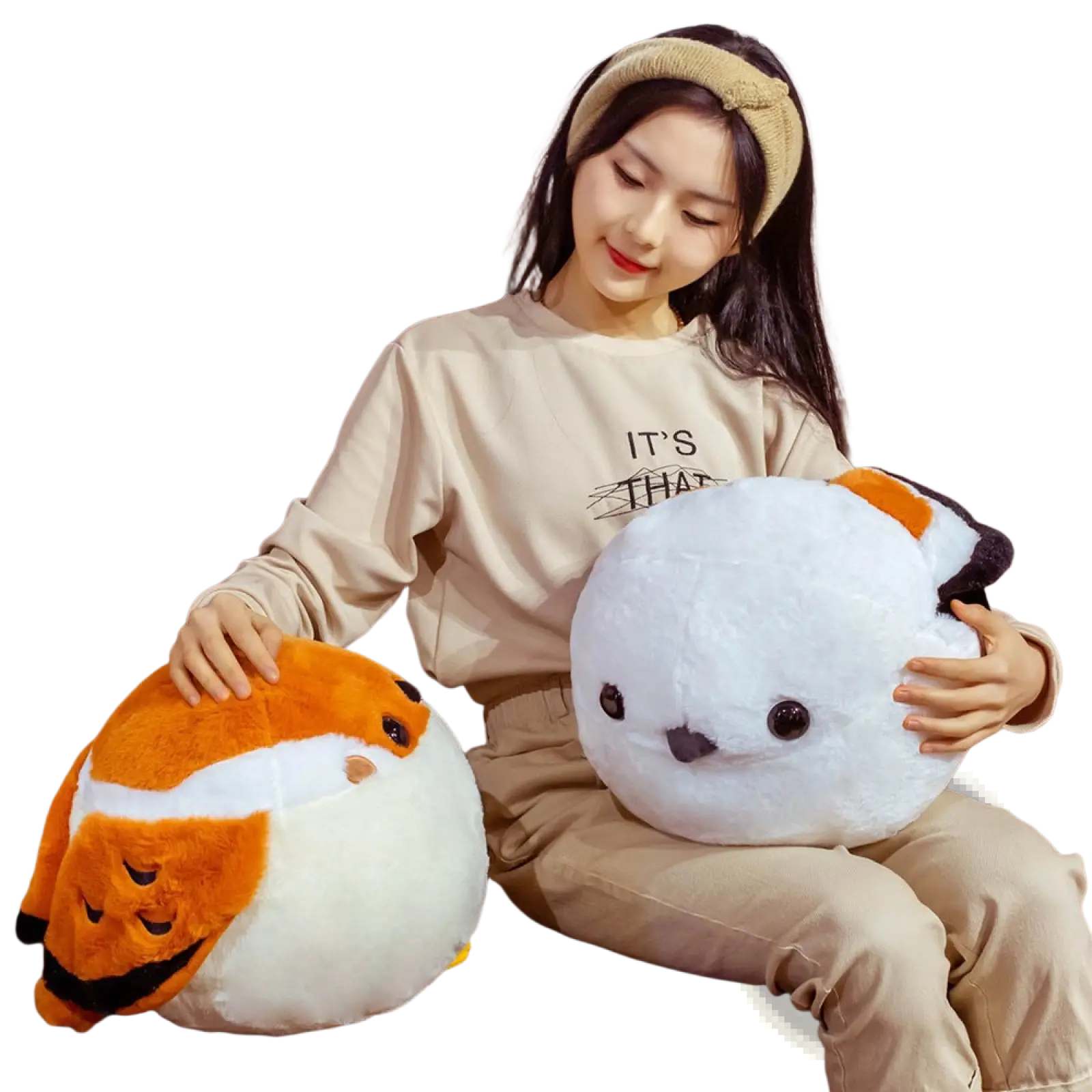 White and orange plush fox pillow with black eyes and small nose for sparrow plush bird toy soft animal doll