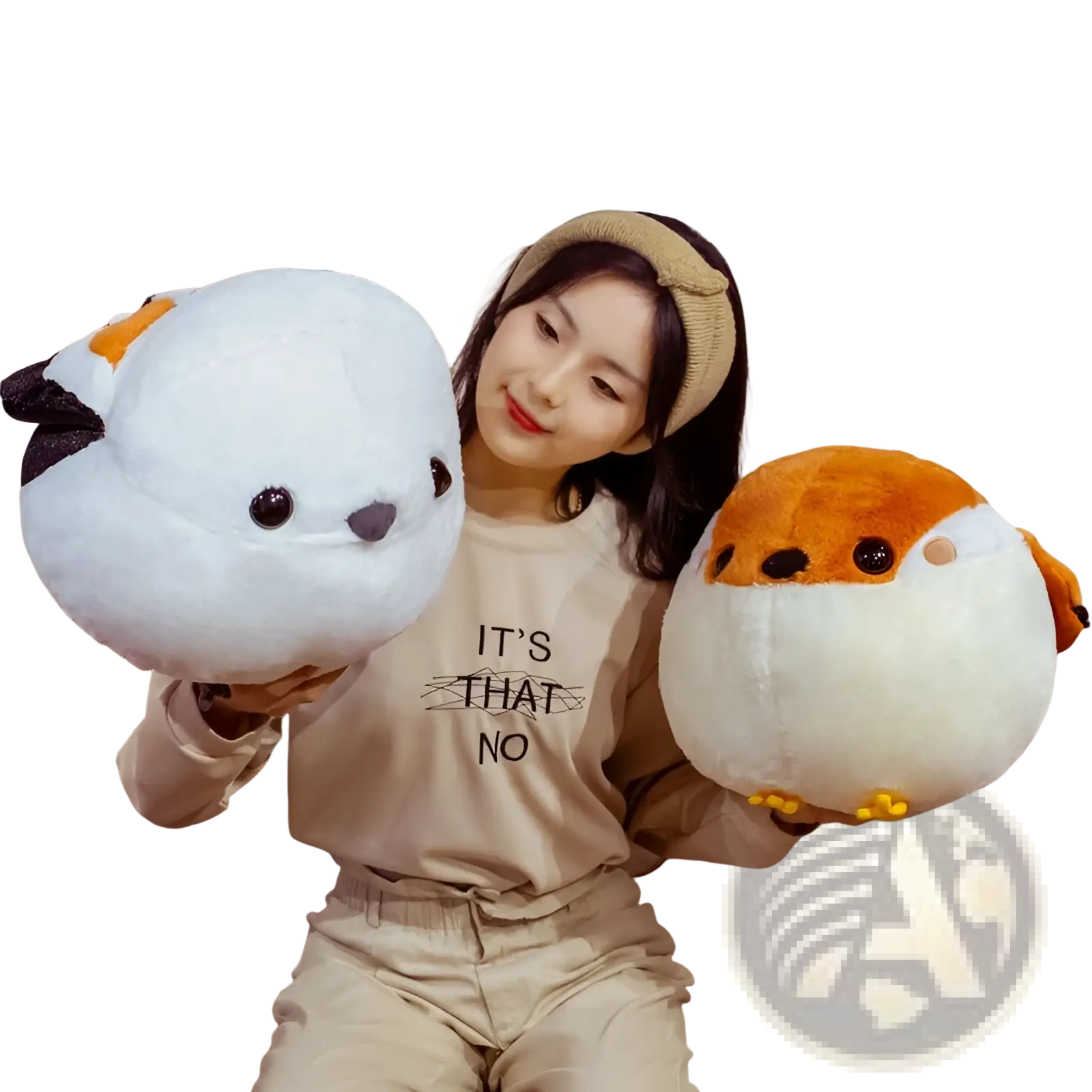 White and orange soft plush sparrow bird toys with black eyes and stitched beaks for cuddling or decoration
