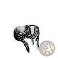Silver spartan warrior helmet engraved stainless steel ring featuring intricate details and a textured metallic finish