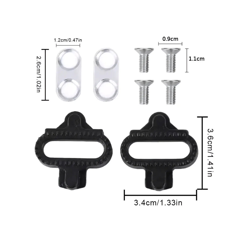 Black rubber SPD pedal cleats kit for mountain bikes with textured surface and integrated metal plate