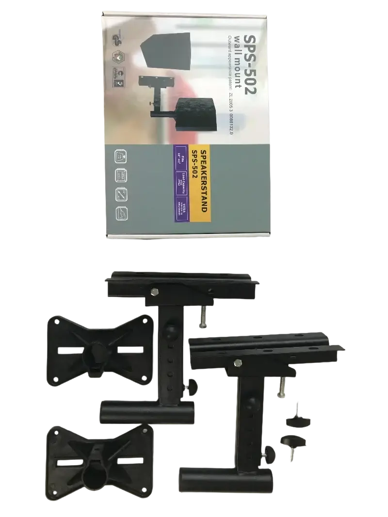 Black plastic sps-502 speaker wall mount brackets with adjustable metal arms and sturdy mounting kit