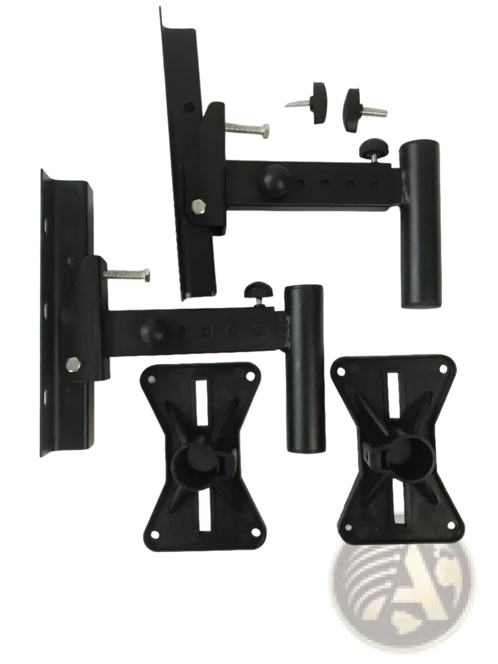 Black metal monitor arm mount kit with adjustable joints and wall brackets for speaker wall mount brackets adjustable metal stands