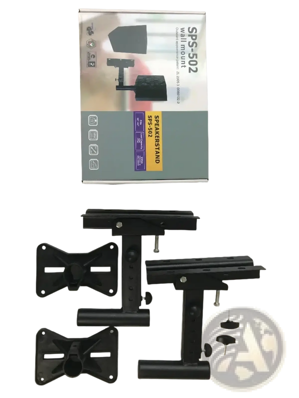 Black plastic sps-502 speaker wall mount brackets with adjustable metal arms and sturdy mounting kit