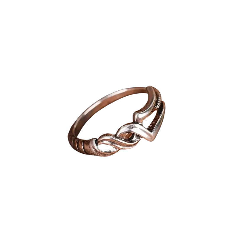 A sleek silver infinity knot spear of longinus adjustable silver ring with polished interwoven design ideal for bank transfers