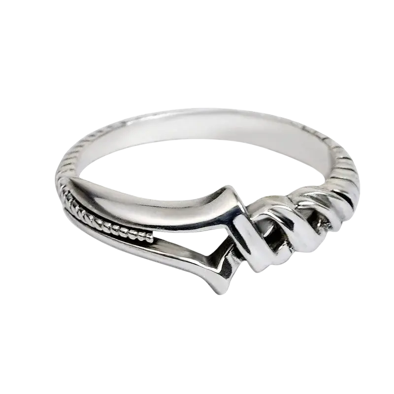 Silver-toned spear of longinus adjustable ring with twisted knot design and textured band ideal for bank transfers gifts