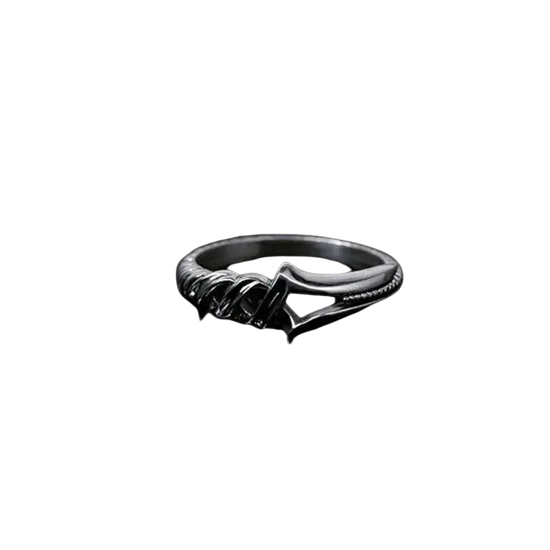 Silver spear of longinus adjustable ring with twisted intricate design and polished finish ideal for bank transfers