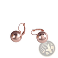 Rose gold spherical ball dangle earrings with polished reflective finish and classic lever-back closures